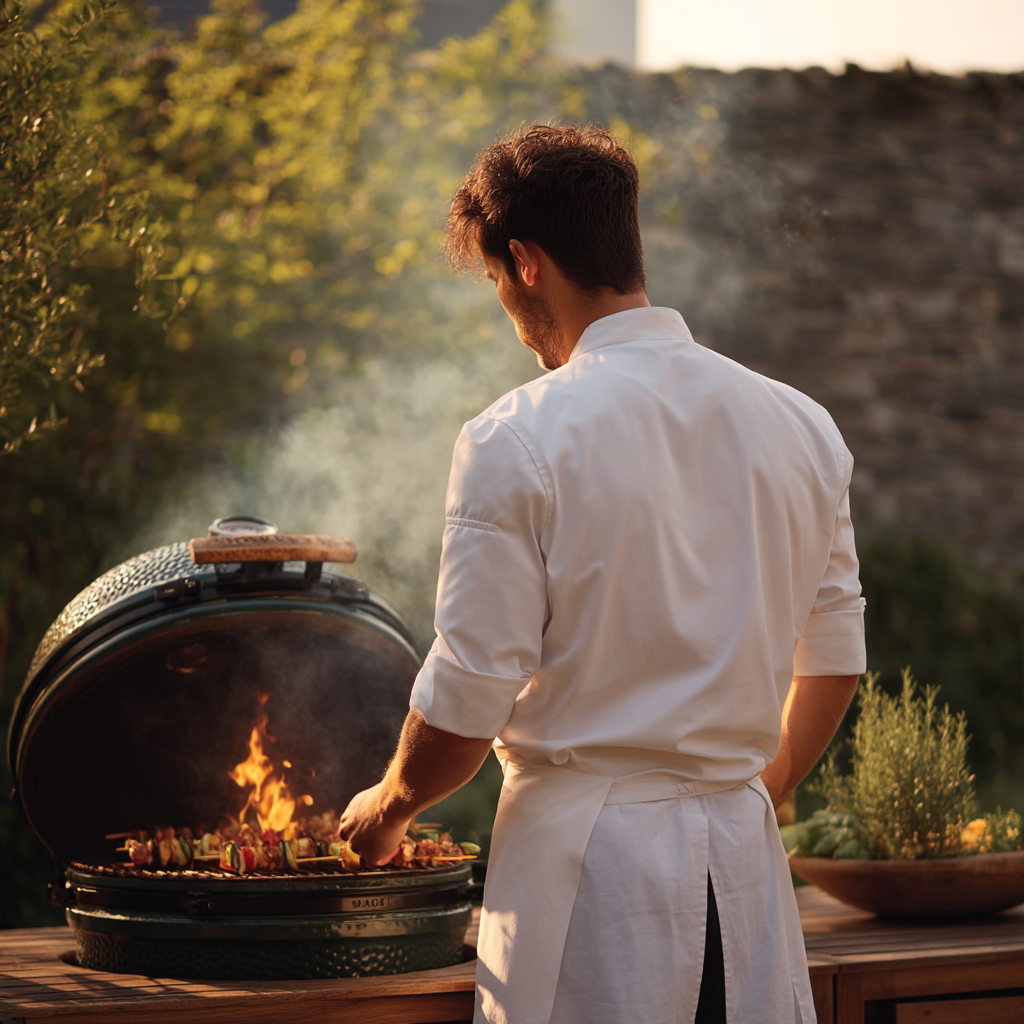 Live-fire and outdoor dining — chef cooking over open flame